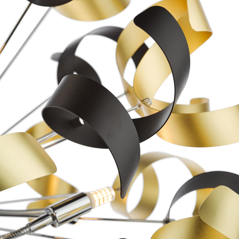 Dar Lighting Swash 12 Light Pendant Polished Chrome With Black & Gold Ribbons • SWA1250-02