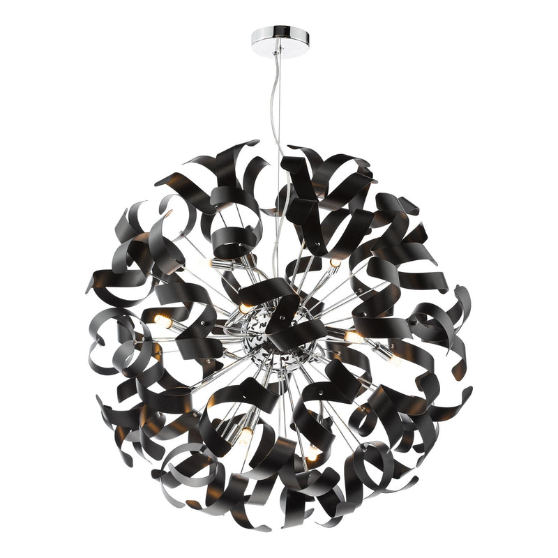 Dar Lighting Swash 12 Light Pendant Polished Chrome With Black Ribbons • SWA1250-03