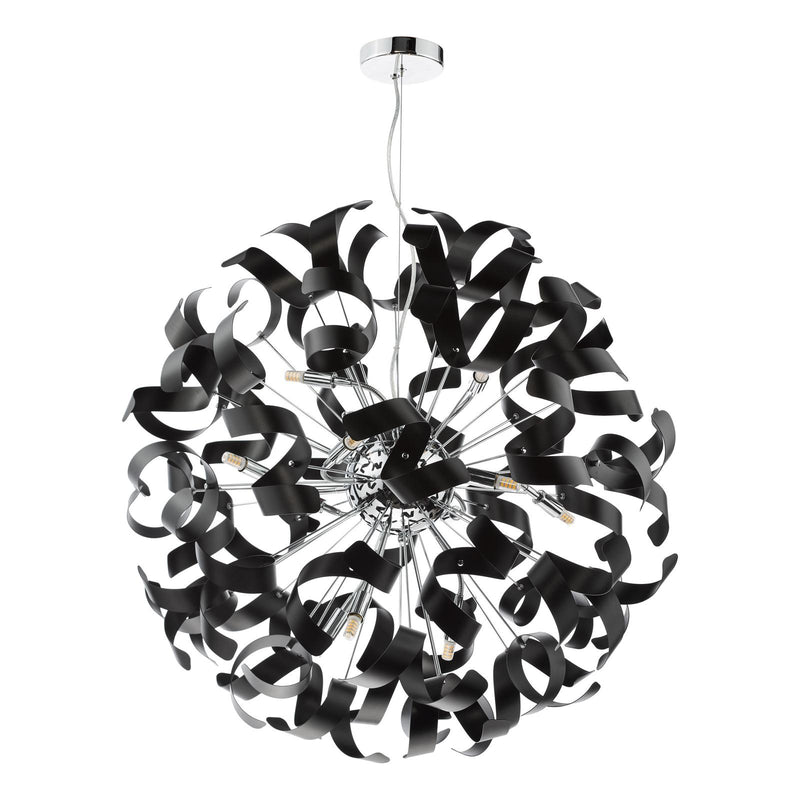 Dar Lighting Swash 12 Light Pendant Polished Chrome With Black Ribbons • SWA1250-03