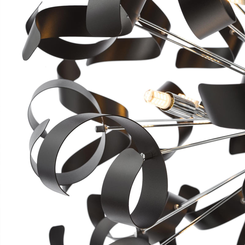 Dar Lighting Swash 12 Light Pendant Polished Chrome With Black Ribbons • SWA1250-03