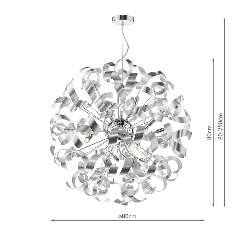 Dar Lighting Swash 12 Light Pendant Polished Chrome With Aluminium Ribbons • SWA1250-04