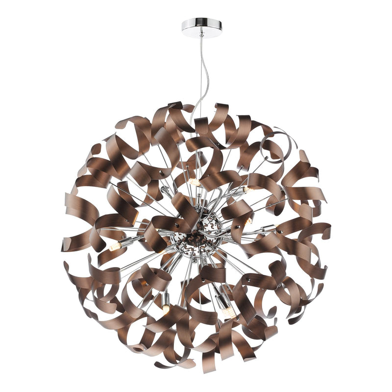 Dar Lighting Swash 12 Light Pendant Polished Chrome with Copper Ribbons • SWA1250-06