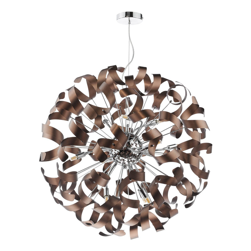 Dar Lighting Swash 12 Light Pendant Polished Chrome with Copper Ribbons • SWA1250-06