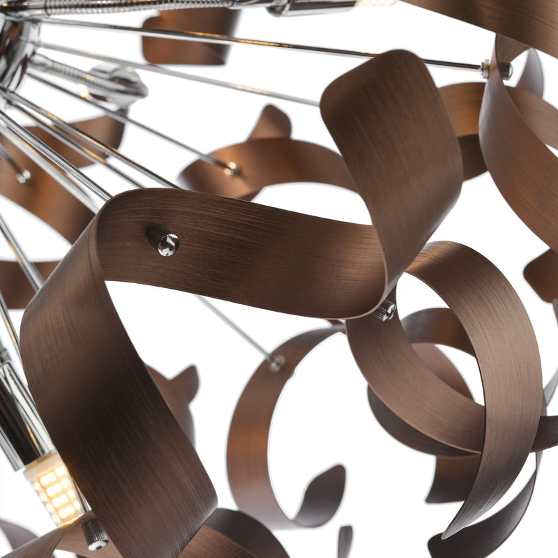 Dar Lighting Swash 12 Light Pendant Polished Chrome with Copper Ribbons • SWA1250-06
