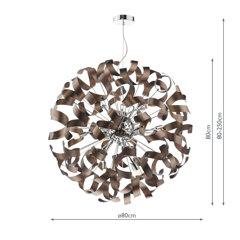 Dar Lighting Swash 12 Light Pendant Polished Chrome with Copper Ribbons • SWA1250-06