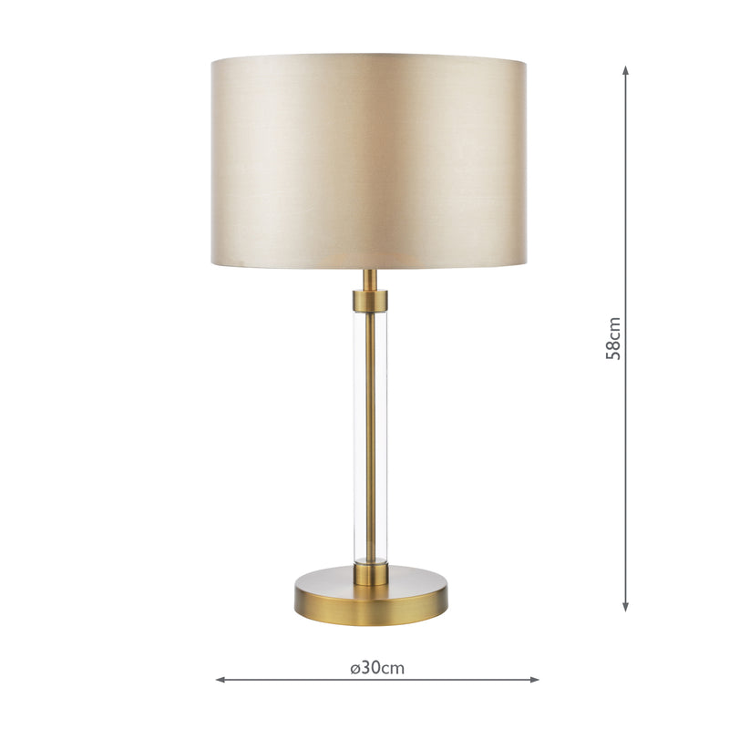 Dar Lighting Sylvester Table Lamp Antique Brass and Glass With Shade • SYL4275-LYR1229