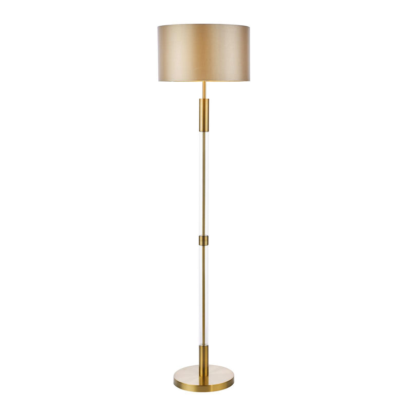 Dar Lighting Sylvester Floor Lamp Antique Brass and Glass With Shade • SYL4975-LYR1629