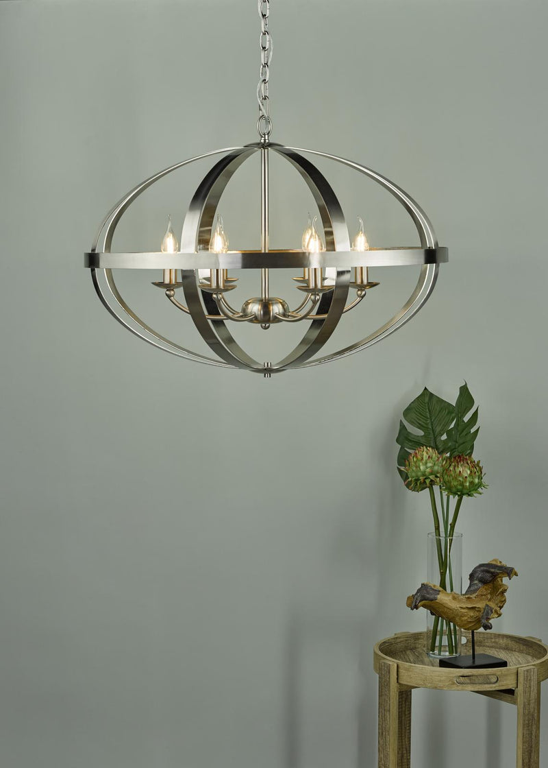 Dar Lighting Symbol 6lt Pendant Satin Chrome • SYM0646