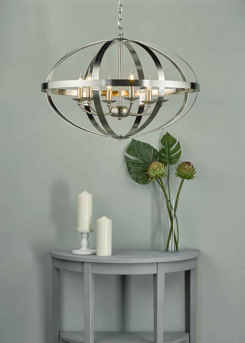 Dar Lighting Symbol 6lt Pendant Satin Chrome • SYM0646