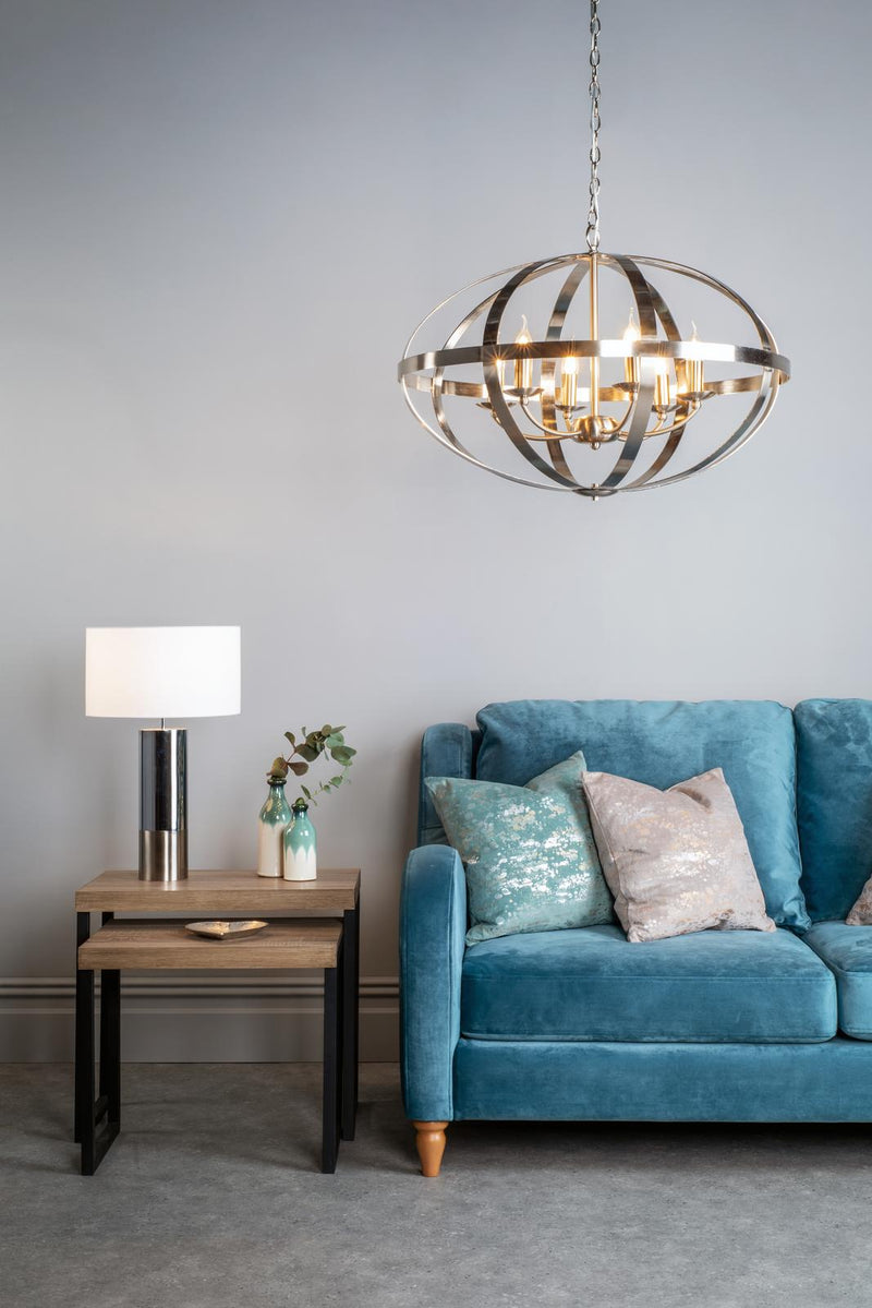 Dar Lighting Symbol 6lt Pendant Satin Chrome • SYM0646