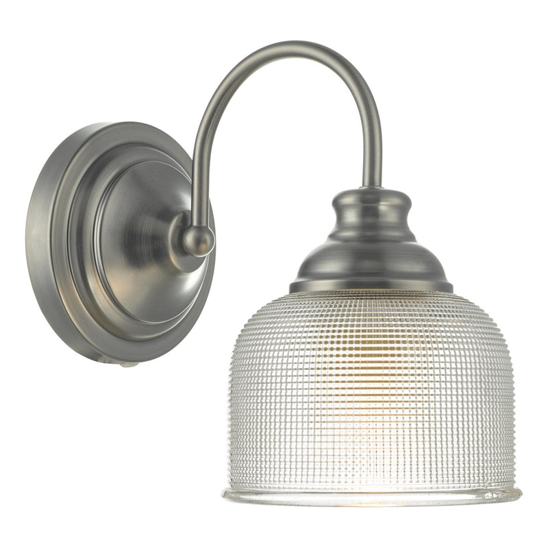 Dar Lighting Tack Wall Light Industrial Nickel and Textured Glass • TAC0761