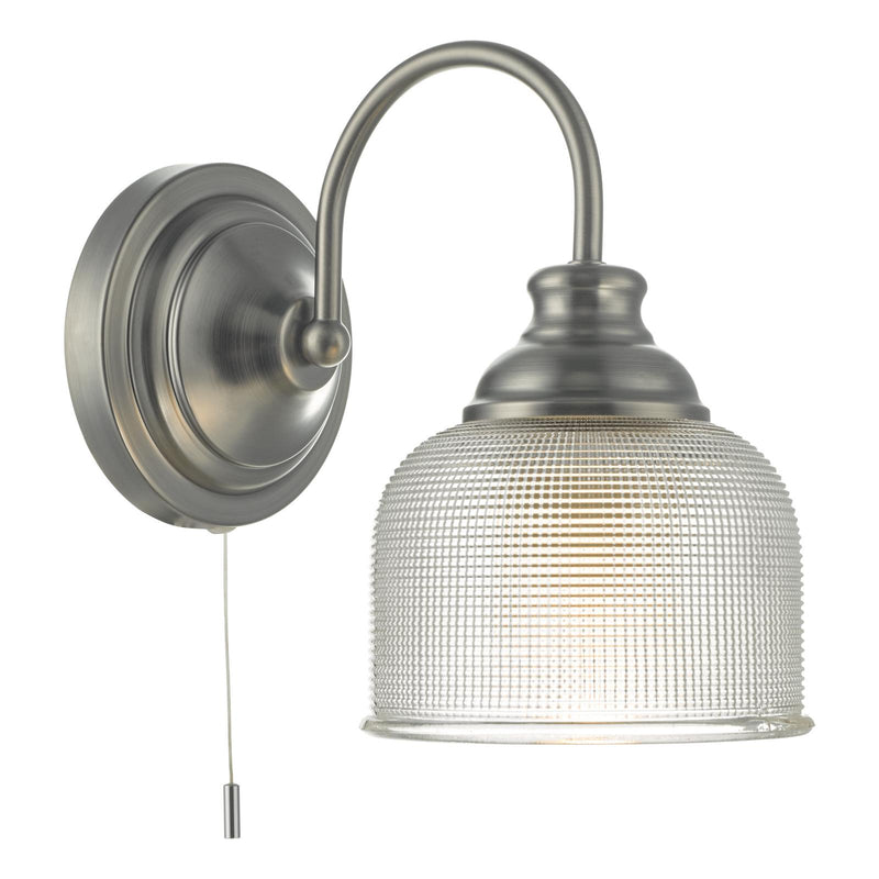 Dar Lighting Tack Wall Light Industrial Nickel and Textured Glass • TAC0761