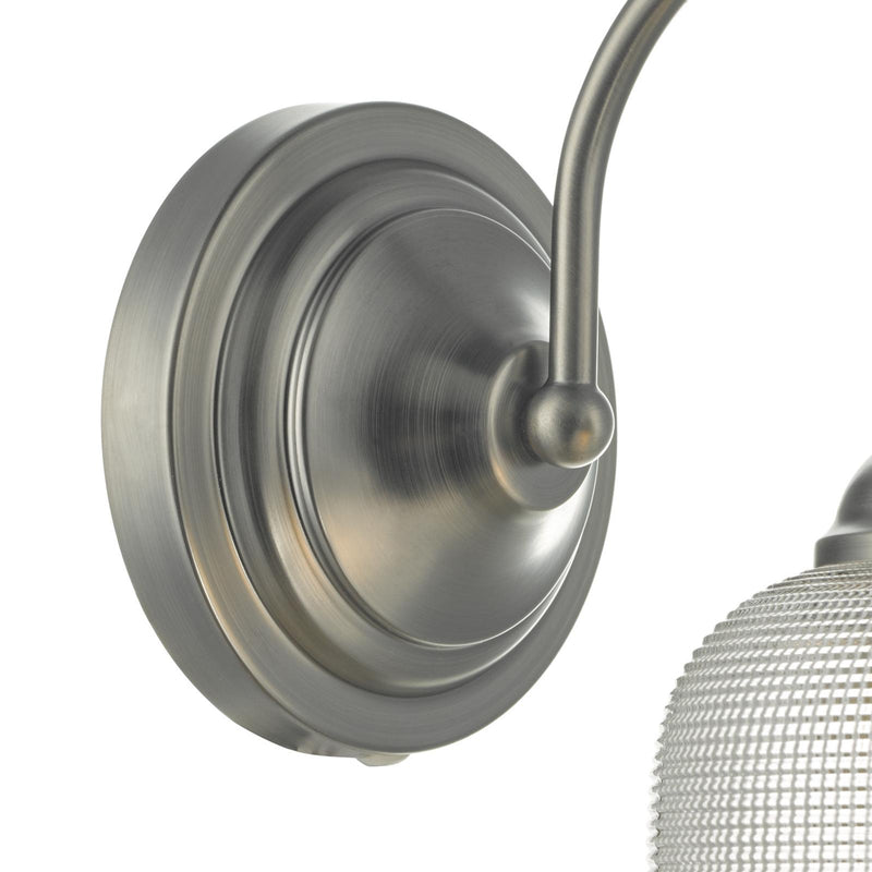Dar Lighting Tack Wall Light Industrial Nickel and Textured Glass • TAC0761