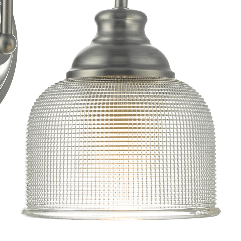 Dar Lighting Tack Wall Light Industrial Nickel and Textured Glass • TAC0761