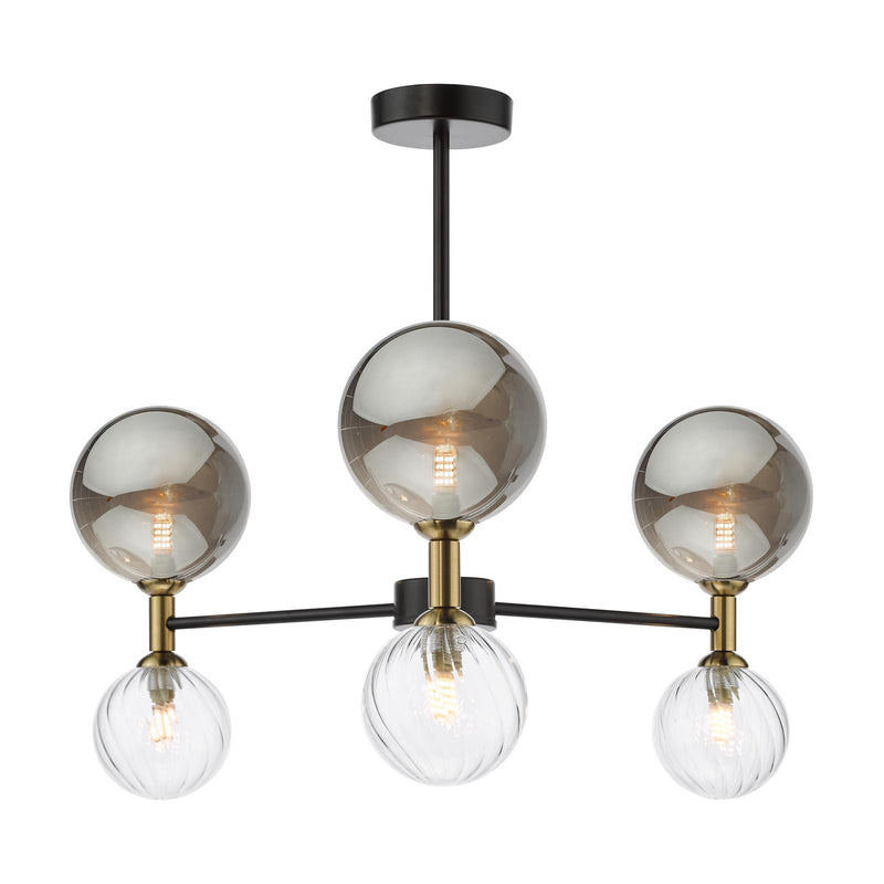 Dar Lighting Takara 6 Light Semi-Flush Matt Black and Twisted Glass • TAK0654-03-24