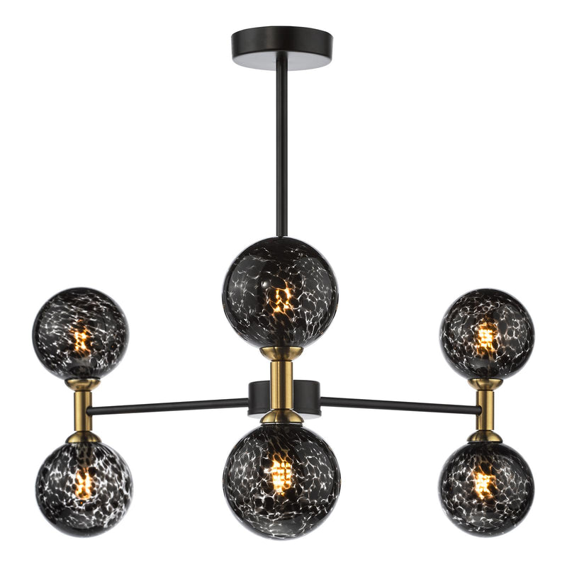 Dar Lighting Takara 6 Light Semi-Flush Matt Black and Bronze With Black Confetti Glass • TAK0654-21