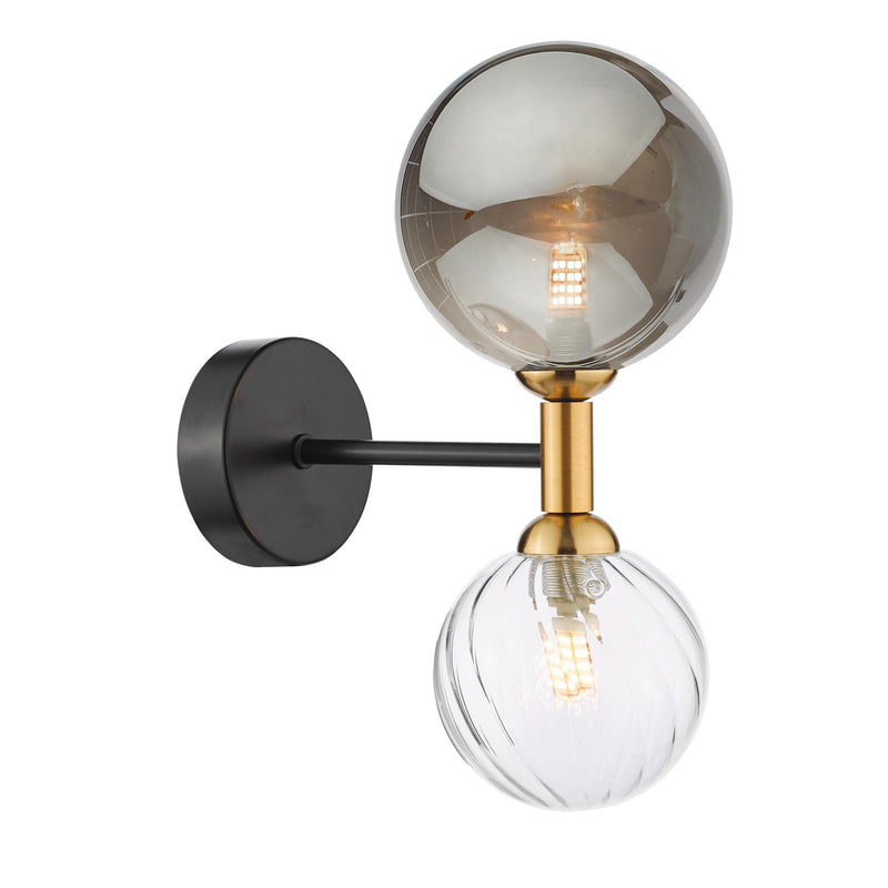 Dar Lighting Takara 2 Light Wall Light Black and Twisted & Large Smoked Glass • TAK0954-03-24