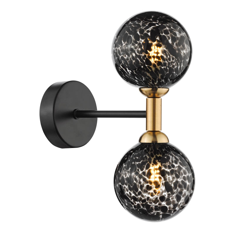 Dar Lighting Takara 2 Light Wall Light Matt Black and Bronze With Black Confetti Glass • TAK0954-21