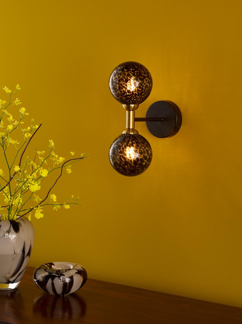 Dar Lighting Takara 2 Light Wall Light Matt Black and Bronze With Black Confetti Glass • TAK0954-21