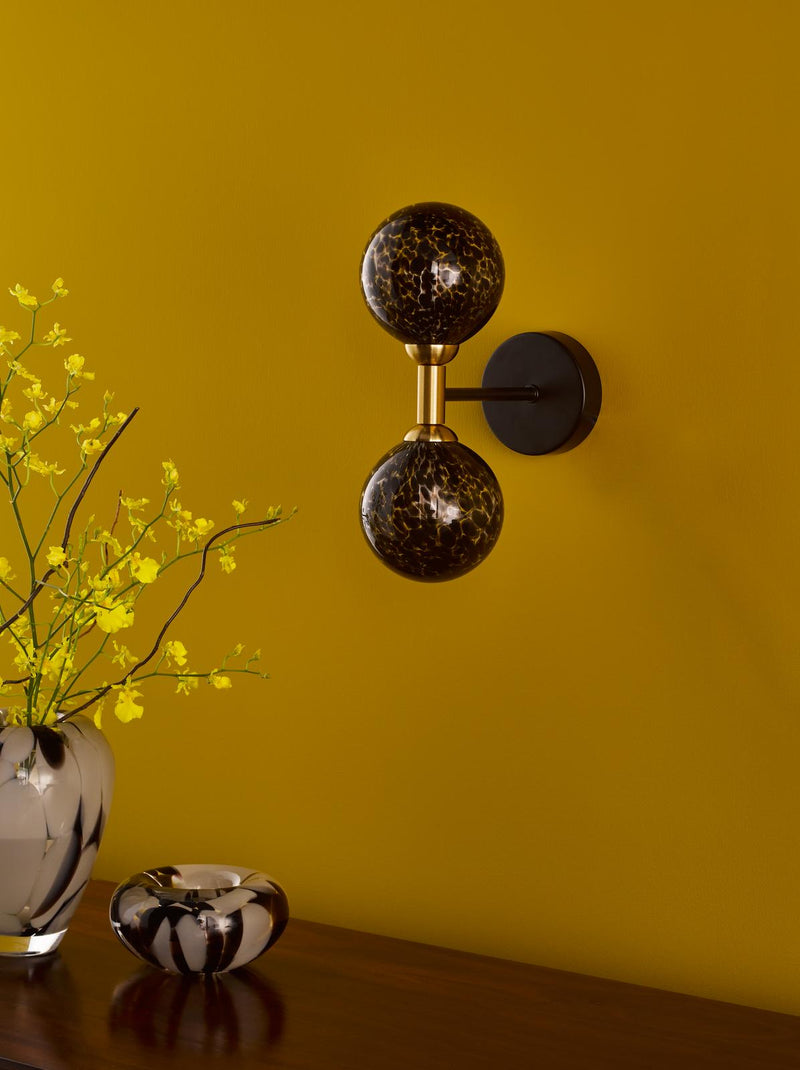 Dar Lighting Takara 2 Light Wall Light Matt Black and Bronze With Black Confetti Glass • TAK0954-21