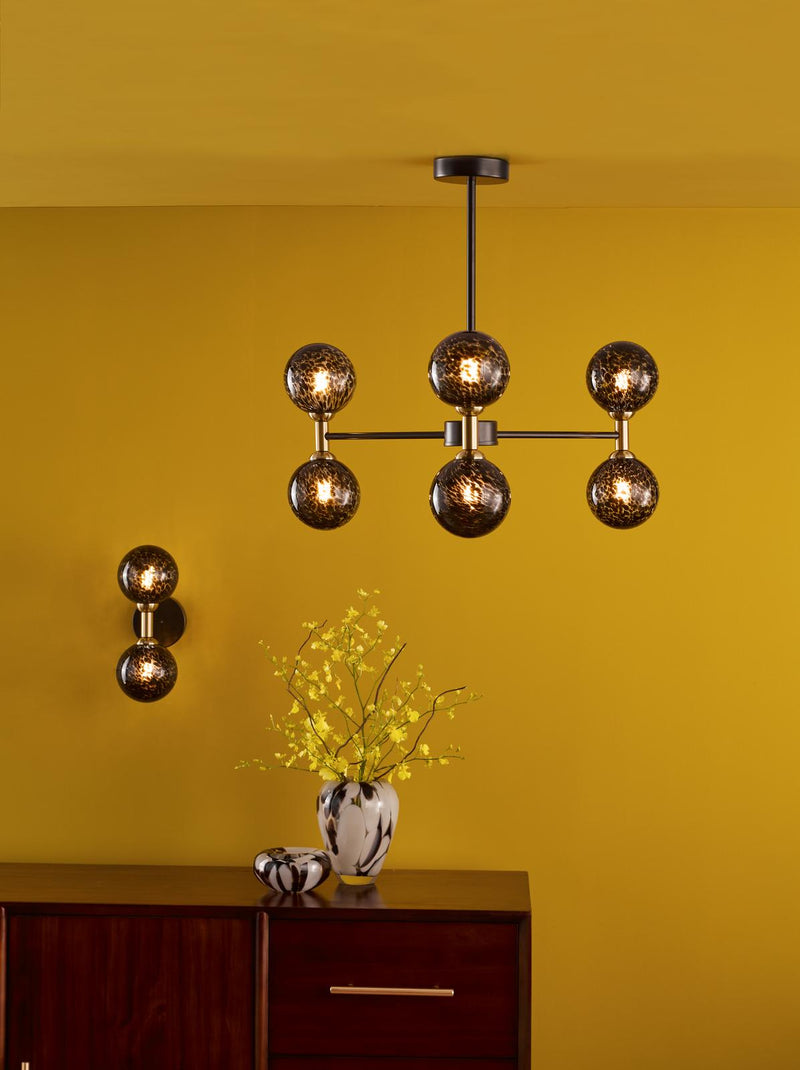 Dar Lighting Takara 2 Light Wall Light Matt Black and Bronze With Black Confetti Glass • TAK0954-21