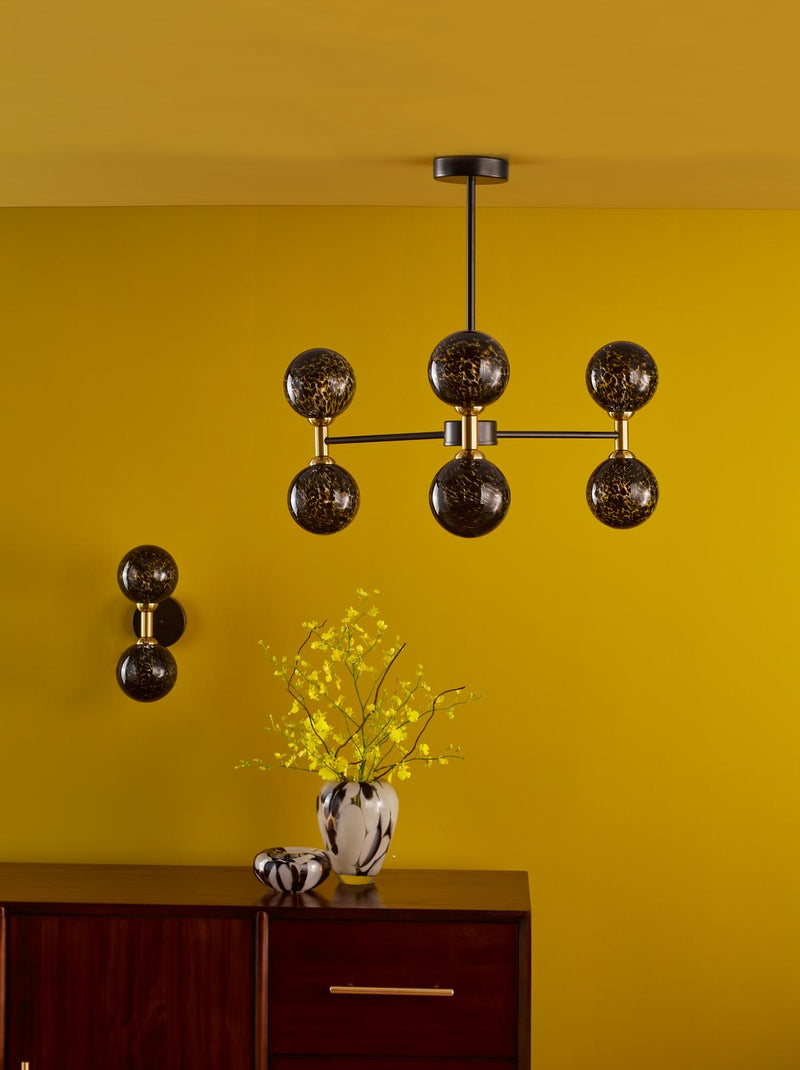 Dar Lighting Takara 2 Light Wall Light Matt Black and Bronze With Black Confetti Glass • TAK0954-21