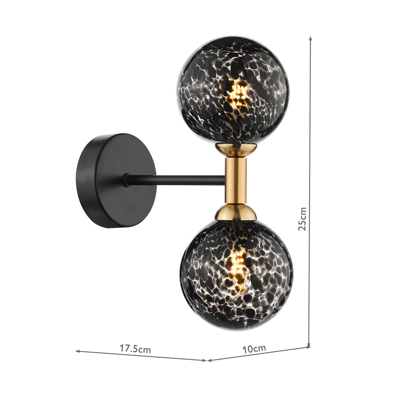 Dar Lighting Takara 2 Light Wall Light Matt Black and Bronze With Black Confetti Glass • TAK0954-21