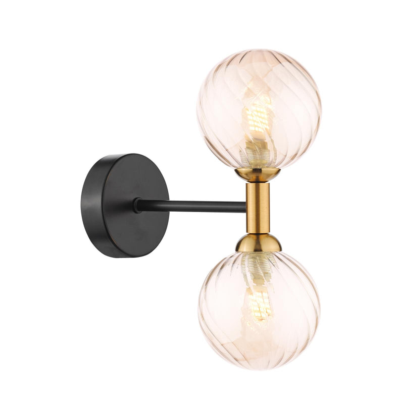 Dar Lighting Takara 2 Light Wall Light Matt Black and Bronze With Twisted Amber Glass • TAK0954-25