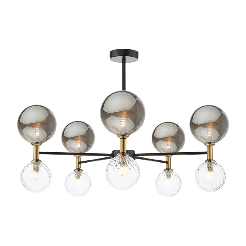 Dar Lighting Takara 10 Light Semi-Flush Black With Twisted & Smoked Glass • TAK2354-03-24
