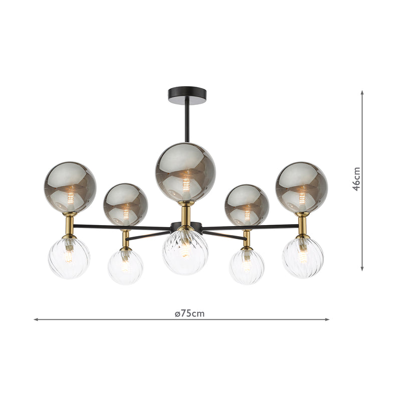 Dar Lighting Takara 10 Light Semi-Flush Black With Twisted & Smoked Glass • TAK2354-03-24