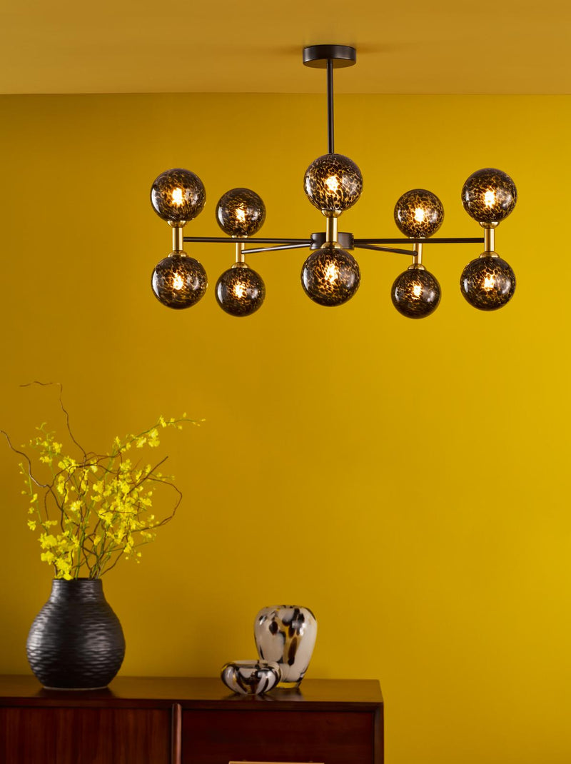 Dar Lighting Takara 10 Light Semi-Flush Matt Black and Bronze With Black Confetti Glass • TAK2354-21