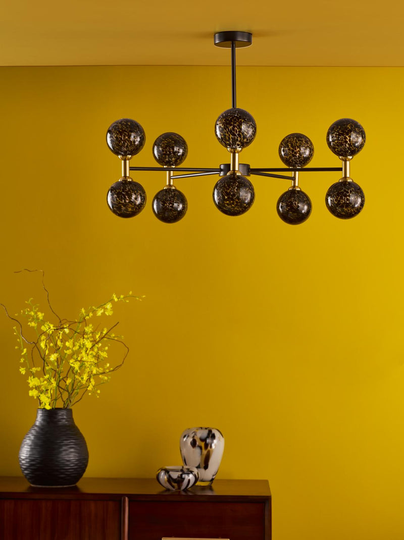 Dar Lighting Takara 10 Light Semi-Flush Matt Black and Bronze With Black Confetti Glass • TAK2354-21