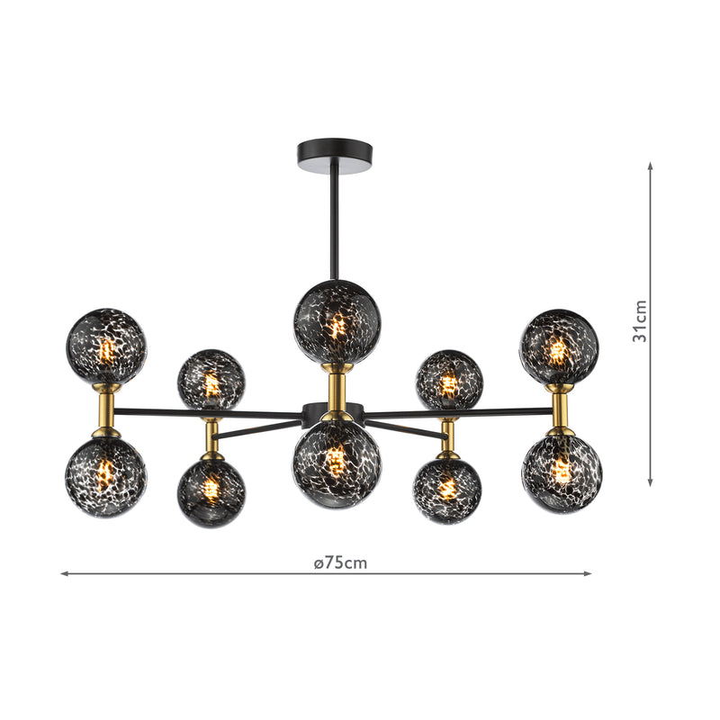 Dar Lighting Takara 10 Light Semi-Flush Matt Black and Bronze With Black Confetti Glass • TAK2354-21