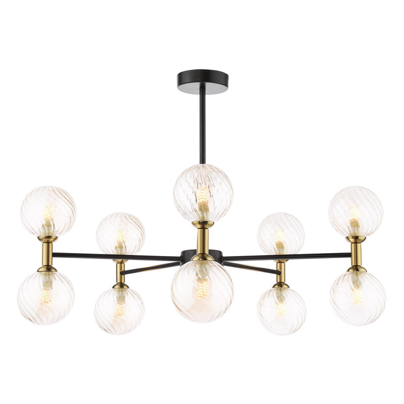 Dar Lighting Takara 10 Light Semi-Flush Matt Black and Bronze With Twisted Amber Glass • TAK2354-25