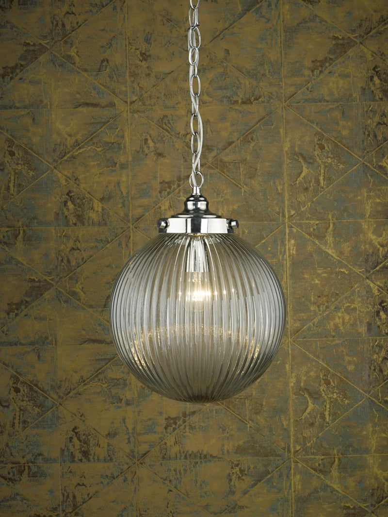Dar Lighting Tamara Pendant Satin Nickel & Ribbed Glass • TAM0138