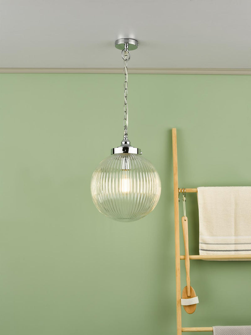 Dar Lighting Tamara Bathroom Ceiling Light Polished Chrome and Ribbed Glass IP44 • TAM0150-IP44