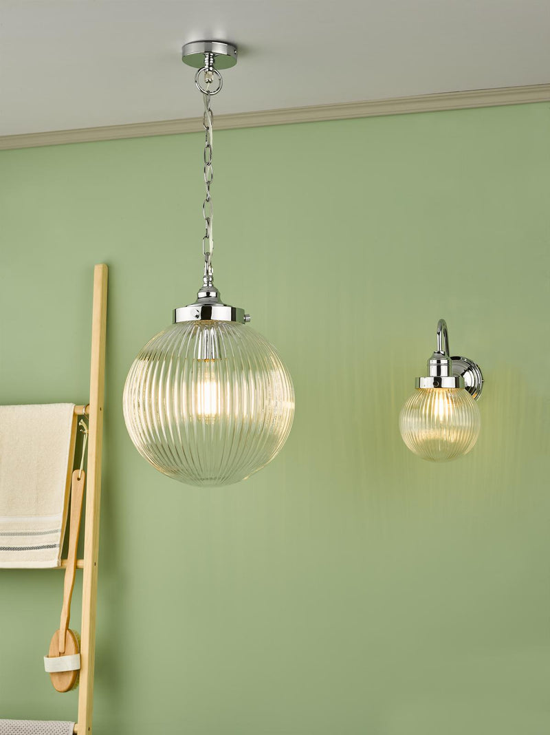 Dar Lighting Tamara Bathroom Ceiling Light Polished Chrome and Ribbed Glass IP44 • TAM0150-IP44