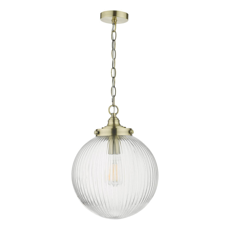 Dar Lighting Tamara 1 Light Single Pendant Antique Brass Ribbed Glass • TAM0175