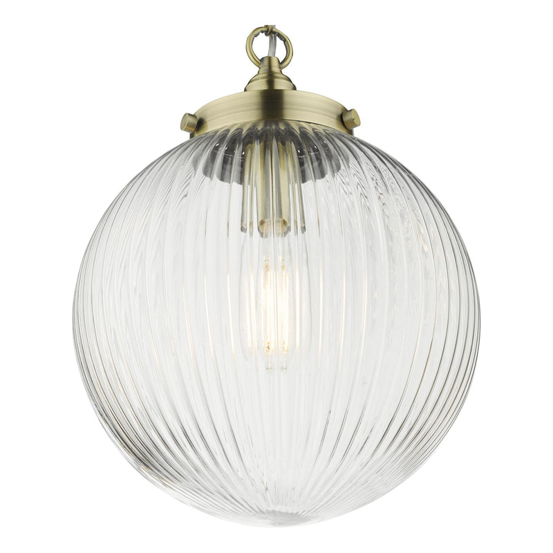 Dar Lighting Tamara 1 Light Single Pendant Antique Brass Ribbed Glass • TAM0175