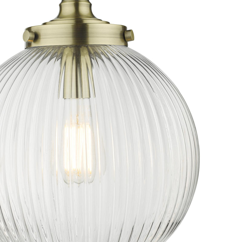 Dar Lighting Tamara 1 Light Single Pendant Antique Brass Ribbed Glass • TAM0175