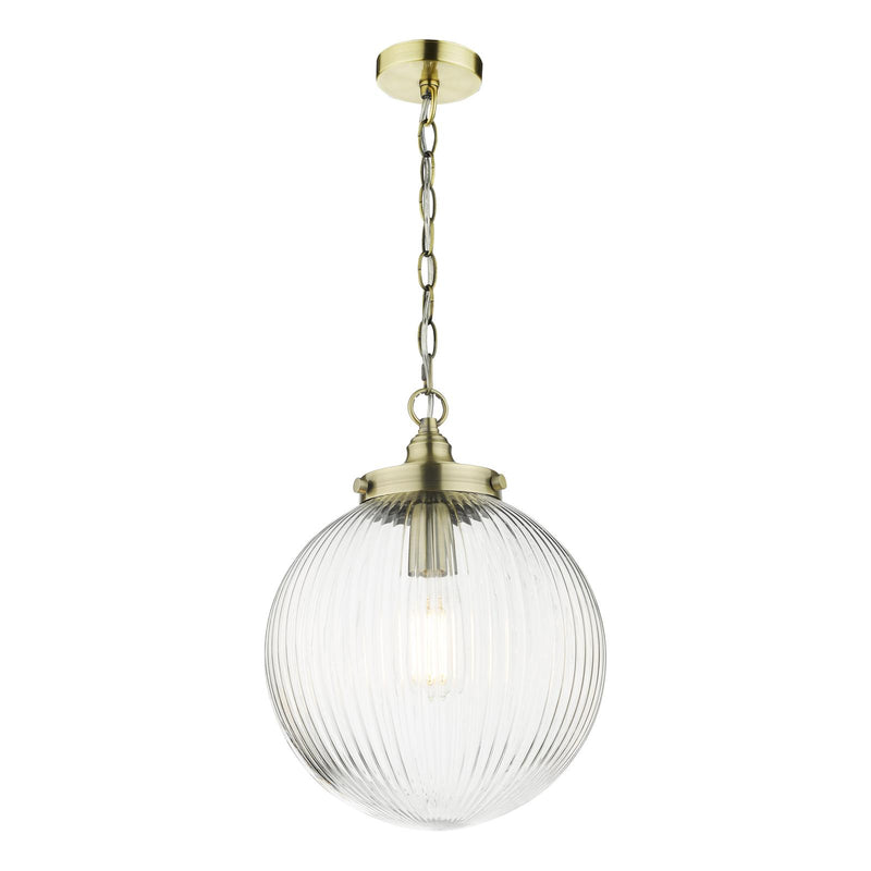 Dar Lighting Tamara 1 Light Single Pendant Antique Brass Ribbed Glass • TAM0175