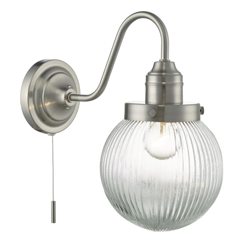 Dar Lighting Tamara Wall Light Satin Nickel Ribbed Glass • TAM0738