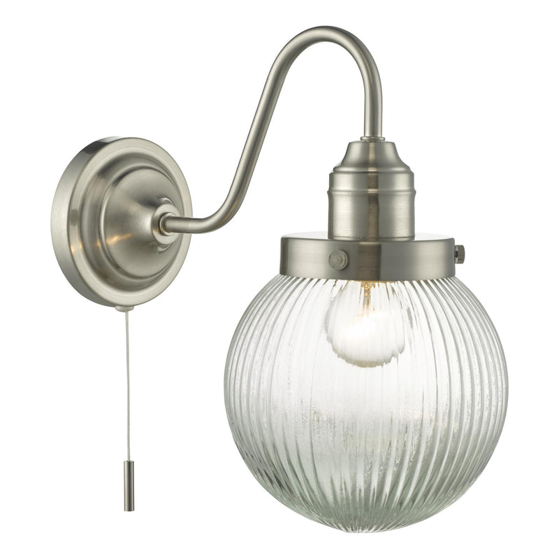 Dar Lighting Tamara Wall Light Satin Nickel Ribbed Glass • TAM0738