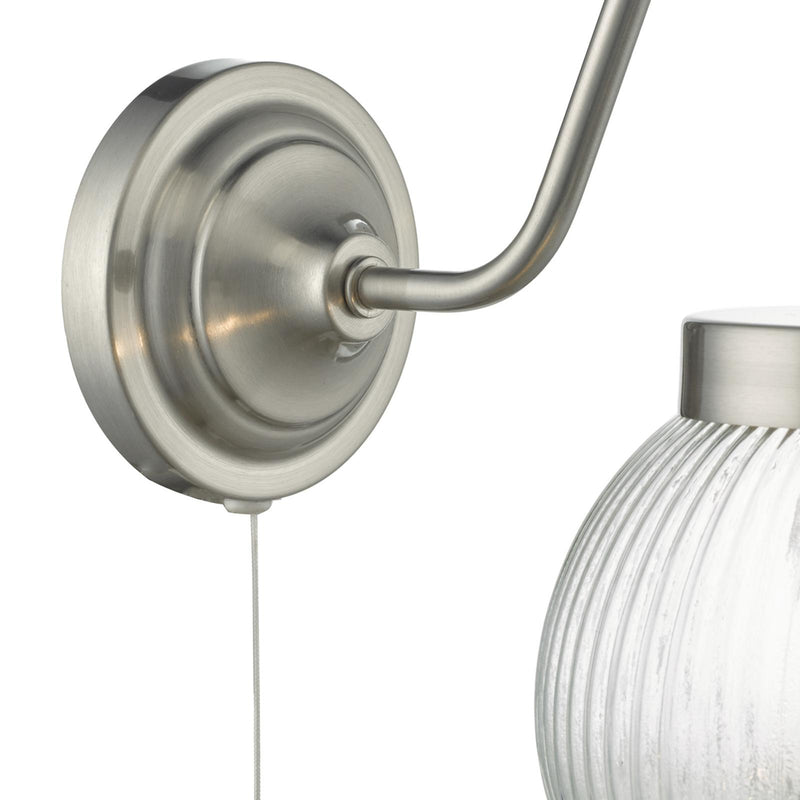 Dar Lighting Tamara Wall Light Satin Nickel Ribbed Glass • TAM0738