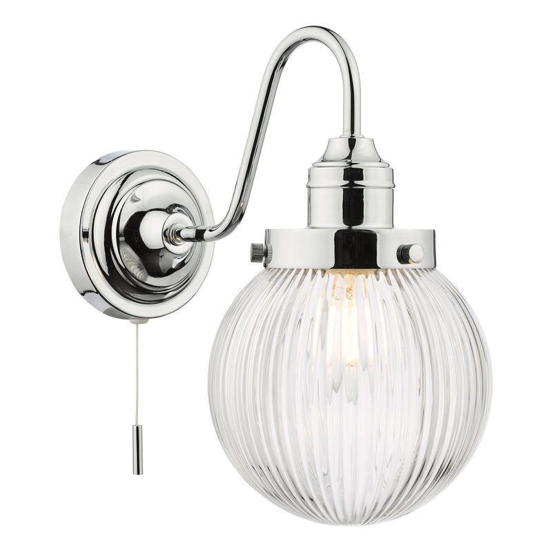 Dar Lighting Tamara Bathroom Wall Light Polished Chrome Ribbed Glass IP44  • TAM0750-IP44