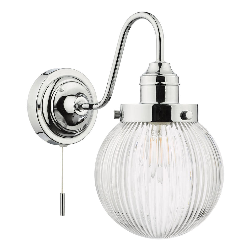 Dar Lighting Tamara Bathroom Wall Light Polished Chrome Ribbed Glass IP44  • TAM0750-IP44