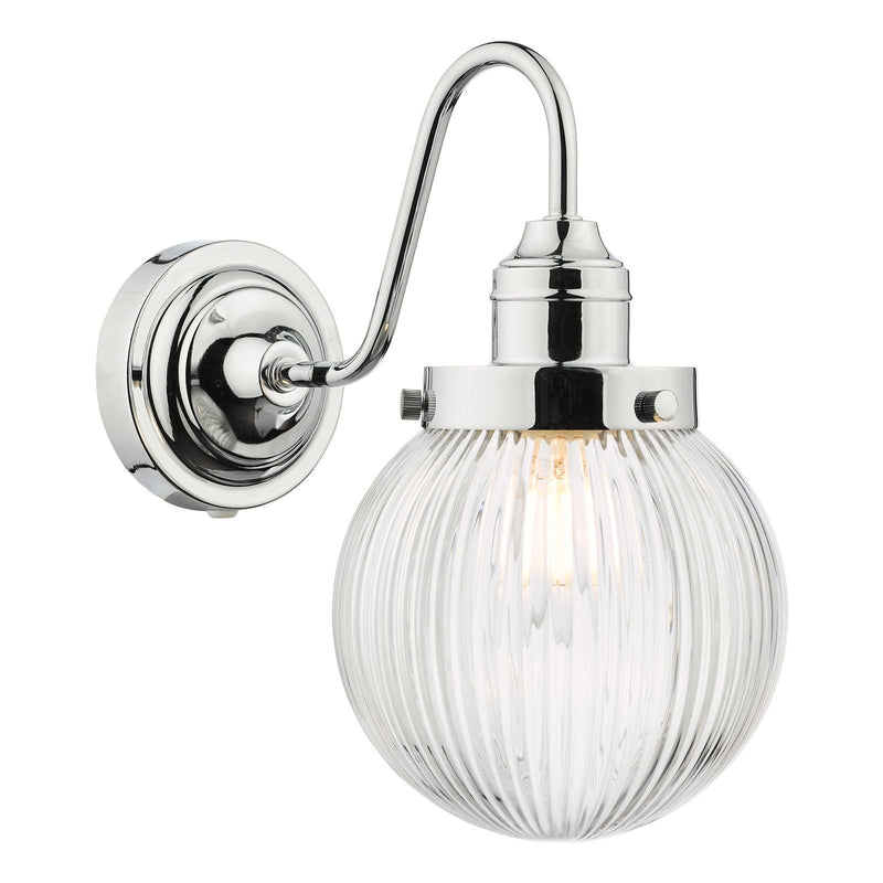 Dar Lighting Tamara Bathroom Wall Light Polished Chrome Ribbed Glass IP44  • TAM0750-IP44