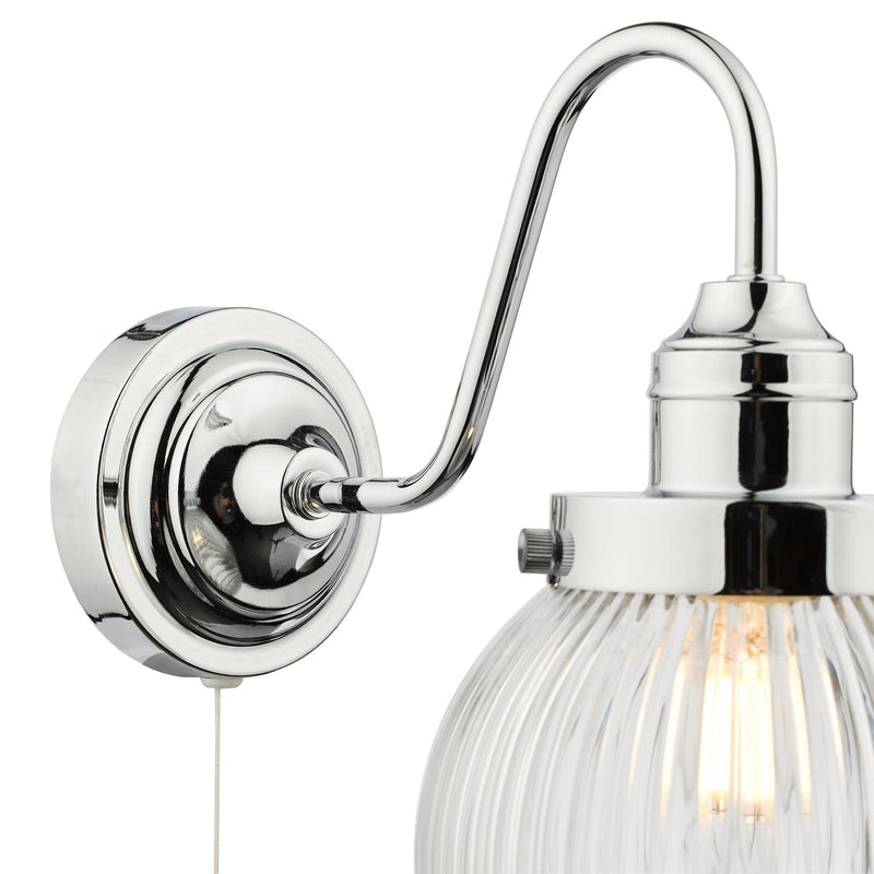 Dar Lighting Tamara Bathroom Wall Light Polished Chrome Ribbed Glass IP44  • TAM0750-IP44