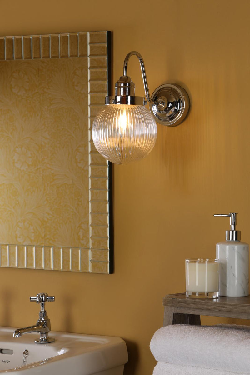 Dar Lighting Tamara Bathroom Wall Light Polished Chrome Ribbed Glass IP44  • TAM0750-IP44