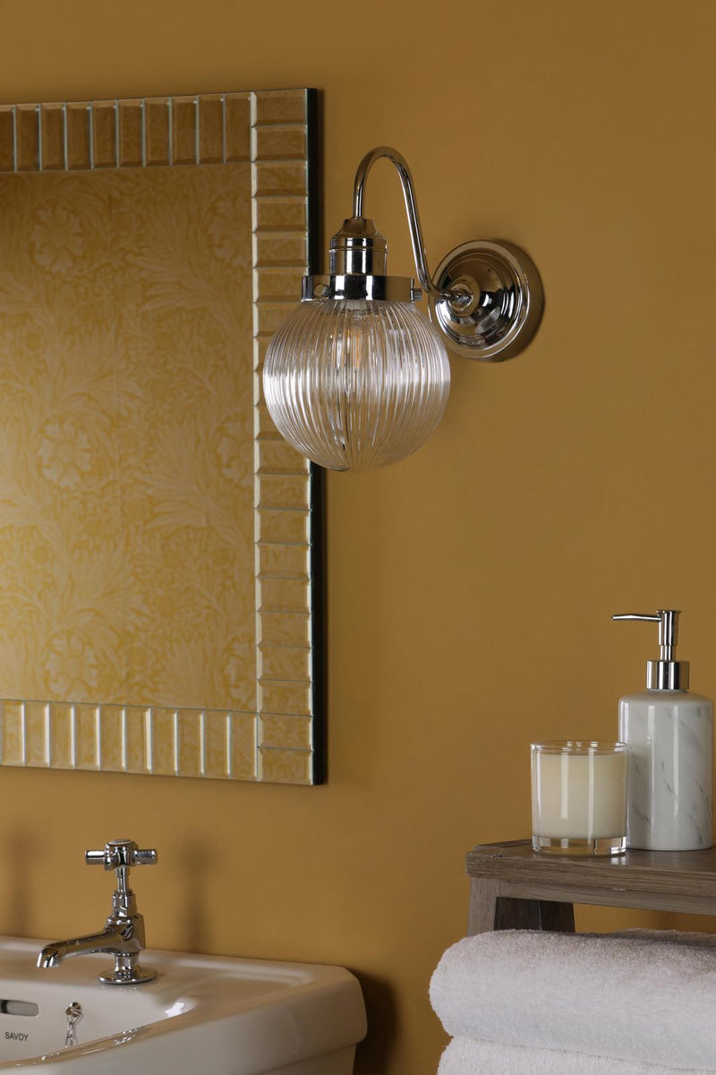 Dar Lighting Tamara Bathroom Wall Light Polished Chrome Ribbed Glass IP44  • TAM0750-IP44